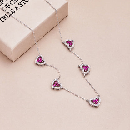 [Vivid Aurora]Sparkling Five Heart Necklace