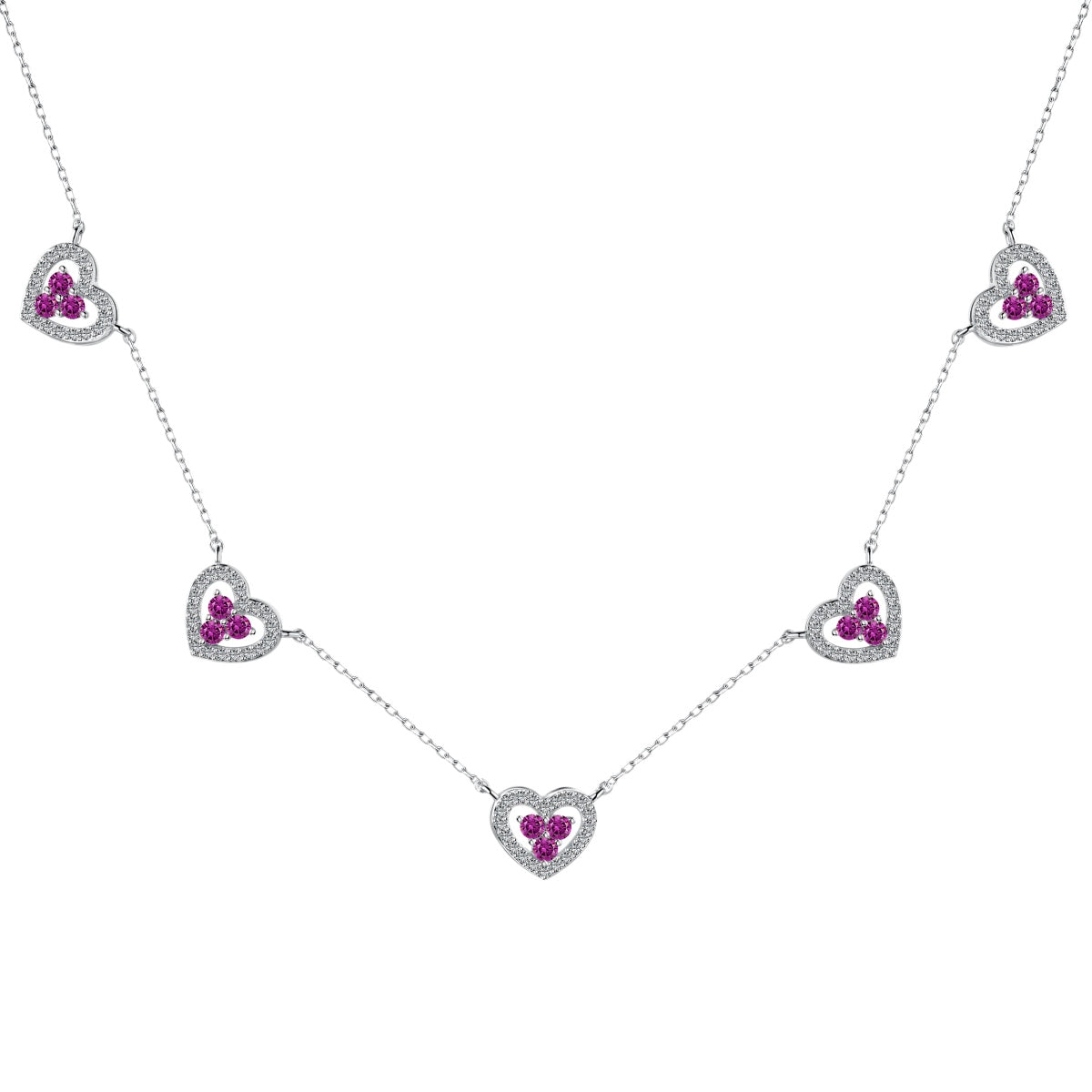 [Vivid Aurora]Sparkling Five Heart Necklace