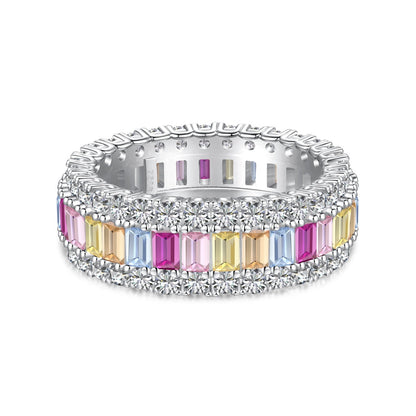 [Vivid Aurora]Zierlicher farbenfroher Radiant Cut Alltagsring