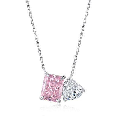 [Vivid Aurora]Dazzling Square & Heart Shape Necklace