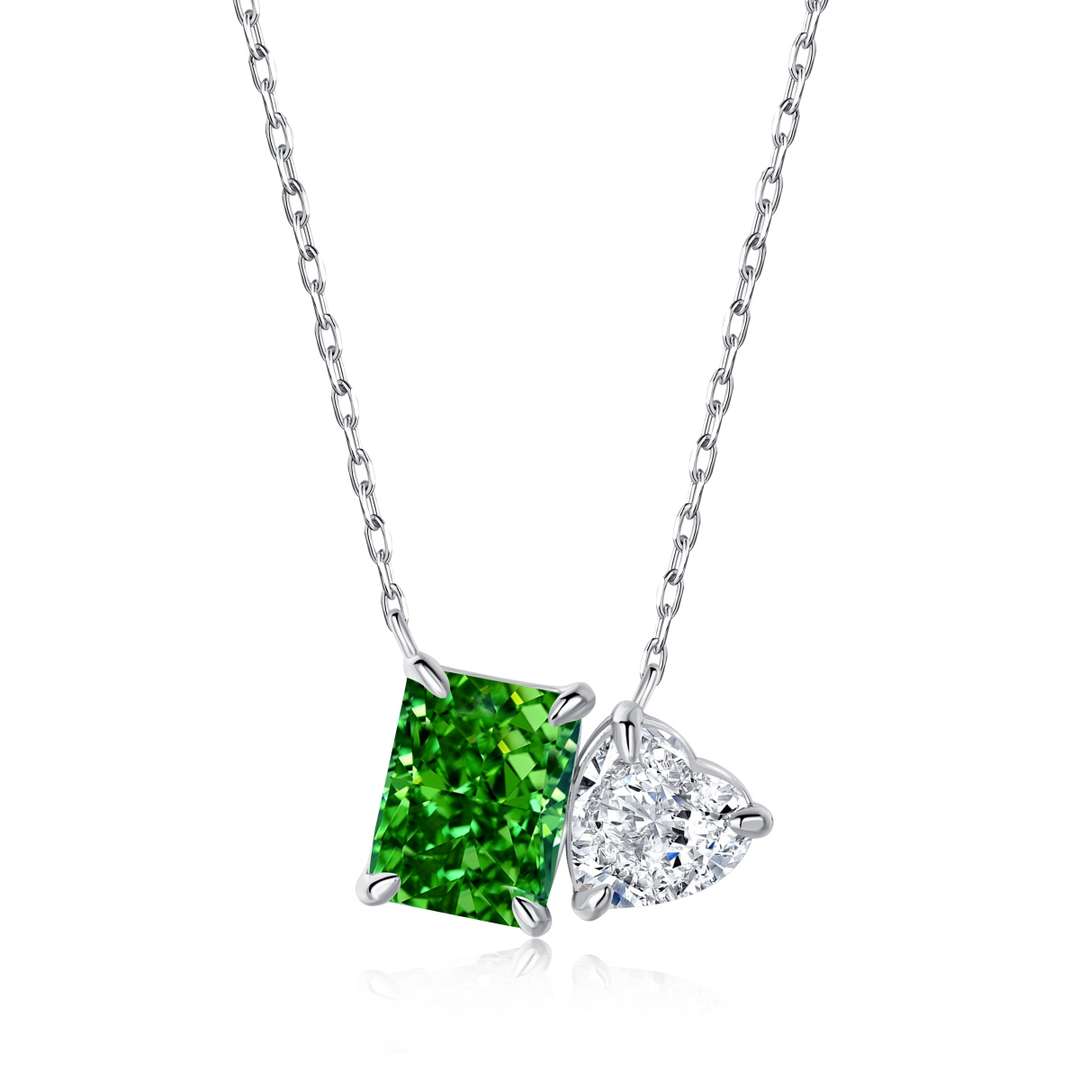 [Vivid Aurora]Dazzling Square & Heart Shape Necklace