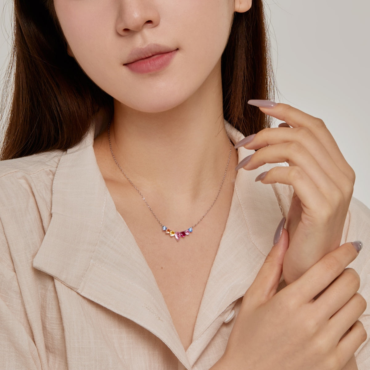 [Vivid Aurora]Dainty Colorful Heart Necklace