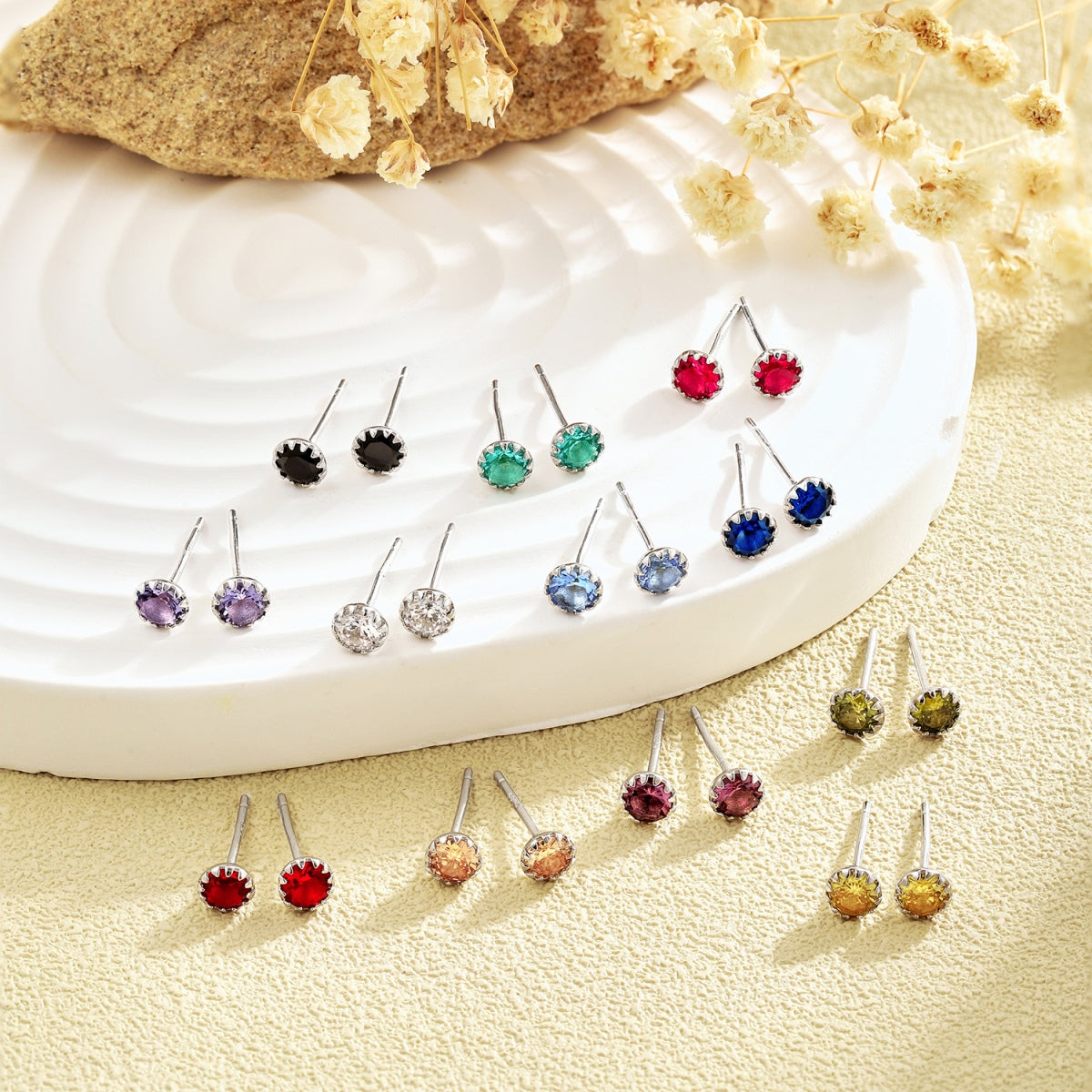 [Vivid Aurora]Sparkling Colorful Round Shape Earrings