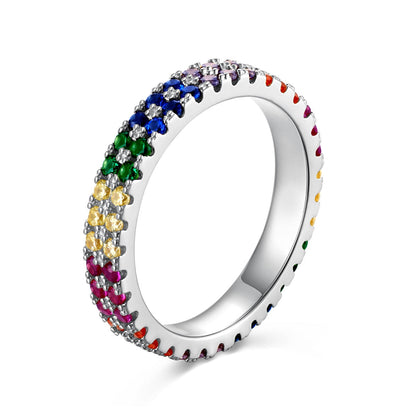 [Vivid Aurora]Unique Colorful Round Cut Tennis Ring